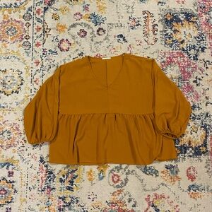 Entro Orange V-Neck Peplum Blouse